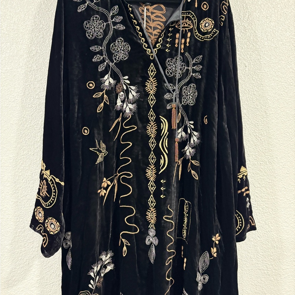 NWT Embroidered Black Velvet Tunic Dress